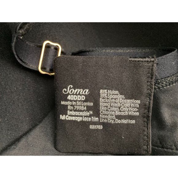 Soma Embraceable Full Coverage Lace Trim Underwire Bra - Size 40DDD - Picture 4 of 4